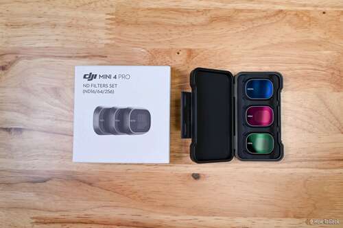 DJI Mini 4 Pro ND Filters Set (ND16/64/256) on a wood tabletop