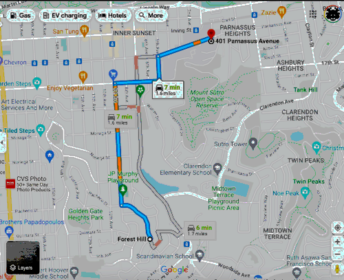 Forest Hill to UCSF Parnassus West Side