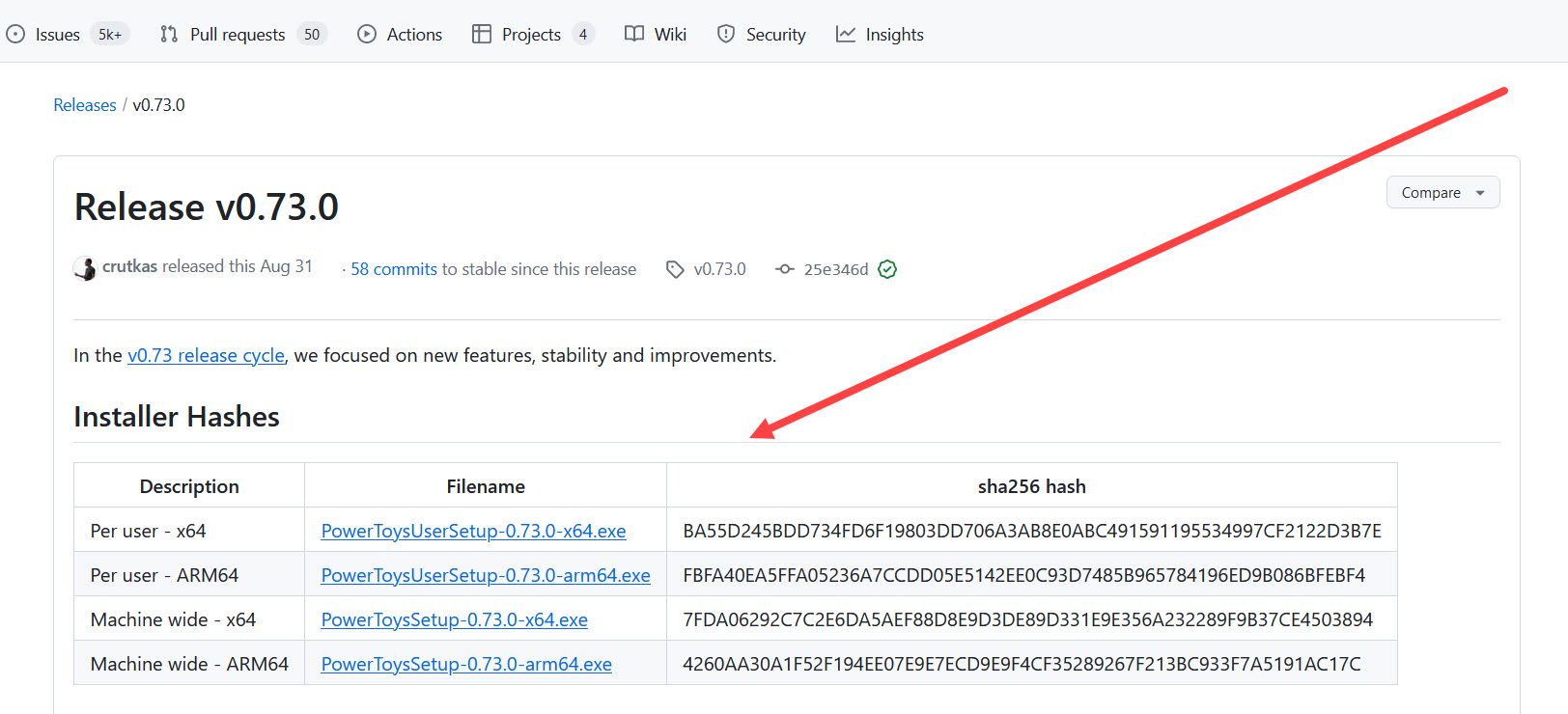 A picture showing the Microsoft PowerToys GitHub page and how to download it.