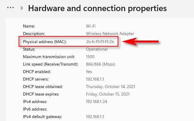 You'll see the MAC address listed beside 