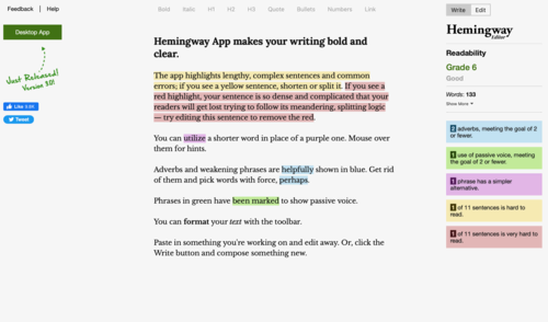 Hemingway running in a web browser