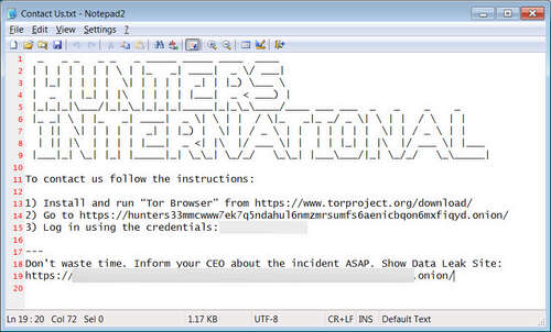 Hunters International ransomware note