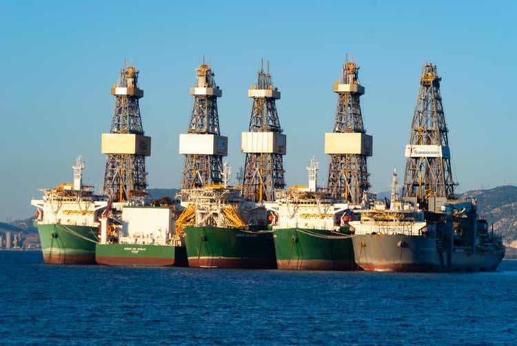 Transocean oil rig ships anchored off Elefsina, Greece