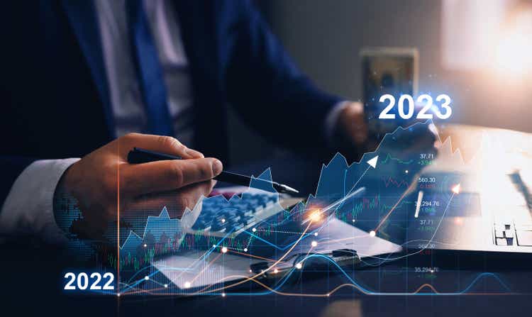 Business increase arrow graph corporate future growth year 2022 to 2023. Planning,opportunity, challenge and business strategy.