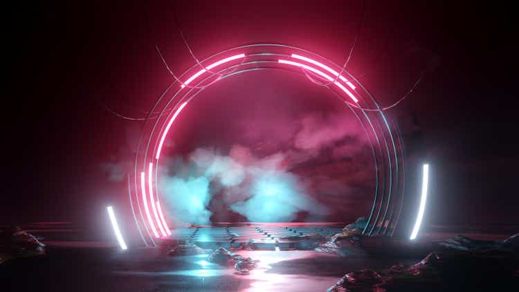 Neon Glowing Loop Platform Podium Stage Background