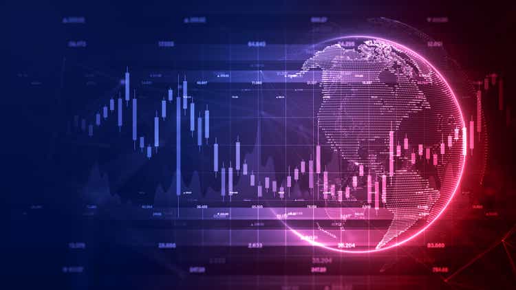 Investment Background, Recession Global Market, Crisis, Inflation, Deflation, Digital Data Financial Investment and Trading Trends, Financial Diagram with Graph Stock Numbers, 3d rendering