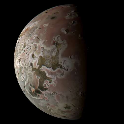 Jupiter's moon Io, seen from a close pass on Oct. 15, 2023.