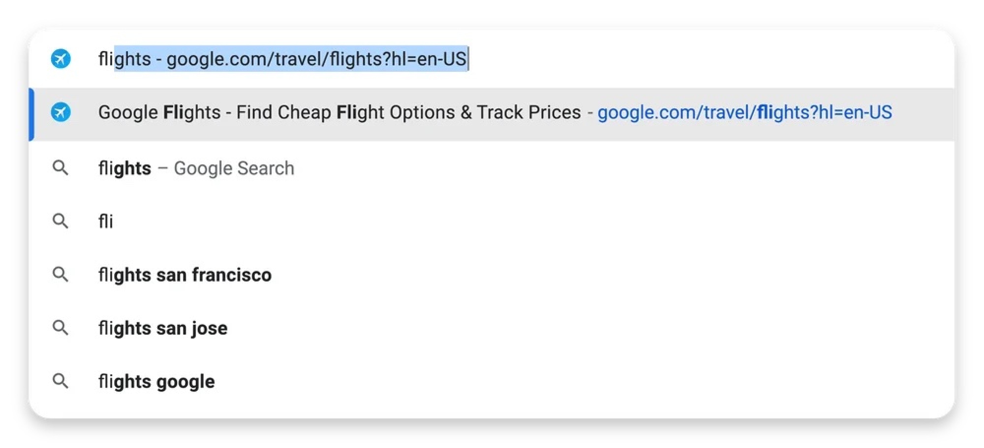 google chrome bar autocompeting a flight search 