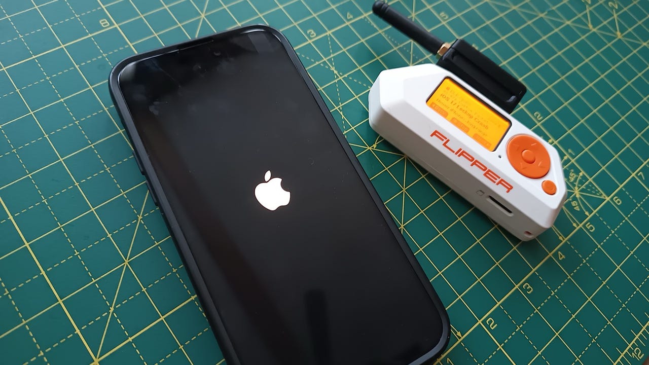 iPhone 14 Pro Max running iOS 17.1 crashed in under three minutes with a Flipper Zero