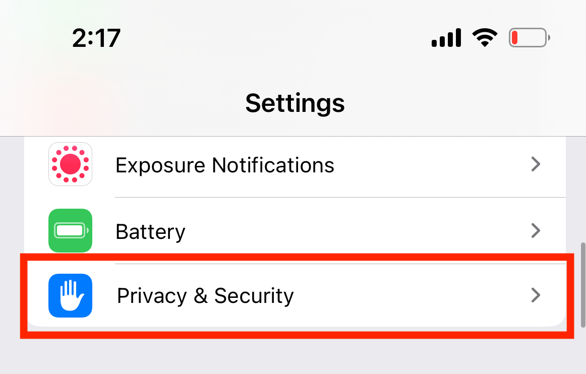 Privacy & Security under Apple Settings