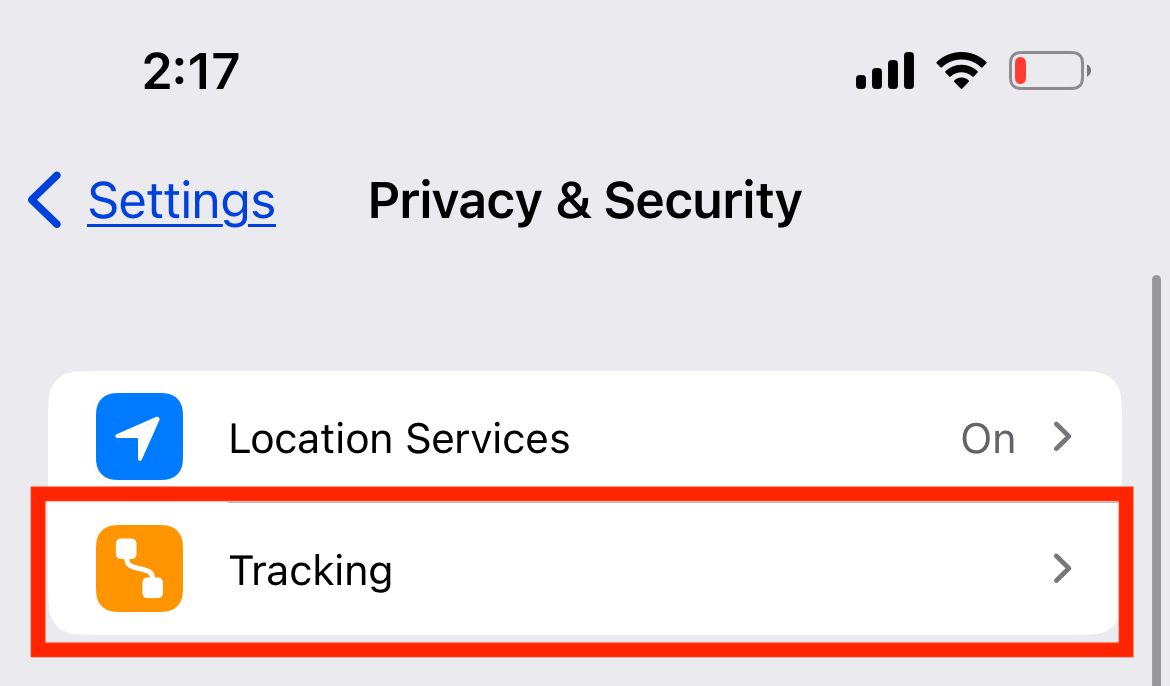 Tracking under iPhone Settings