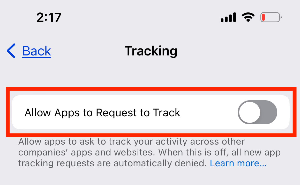 Allow Apps to Request to Track in iPhone Settings