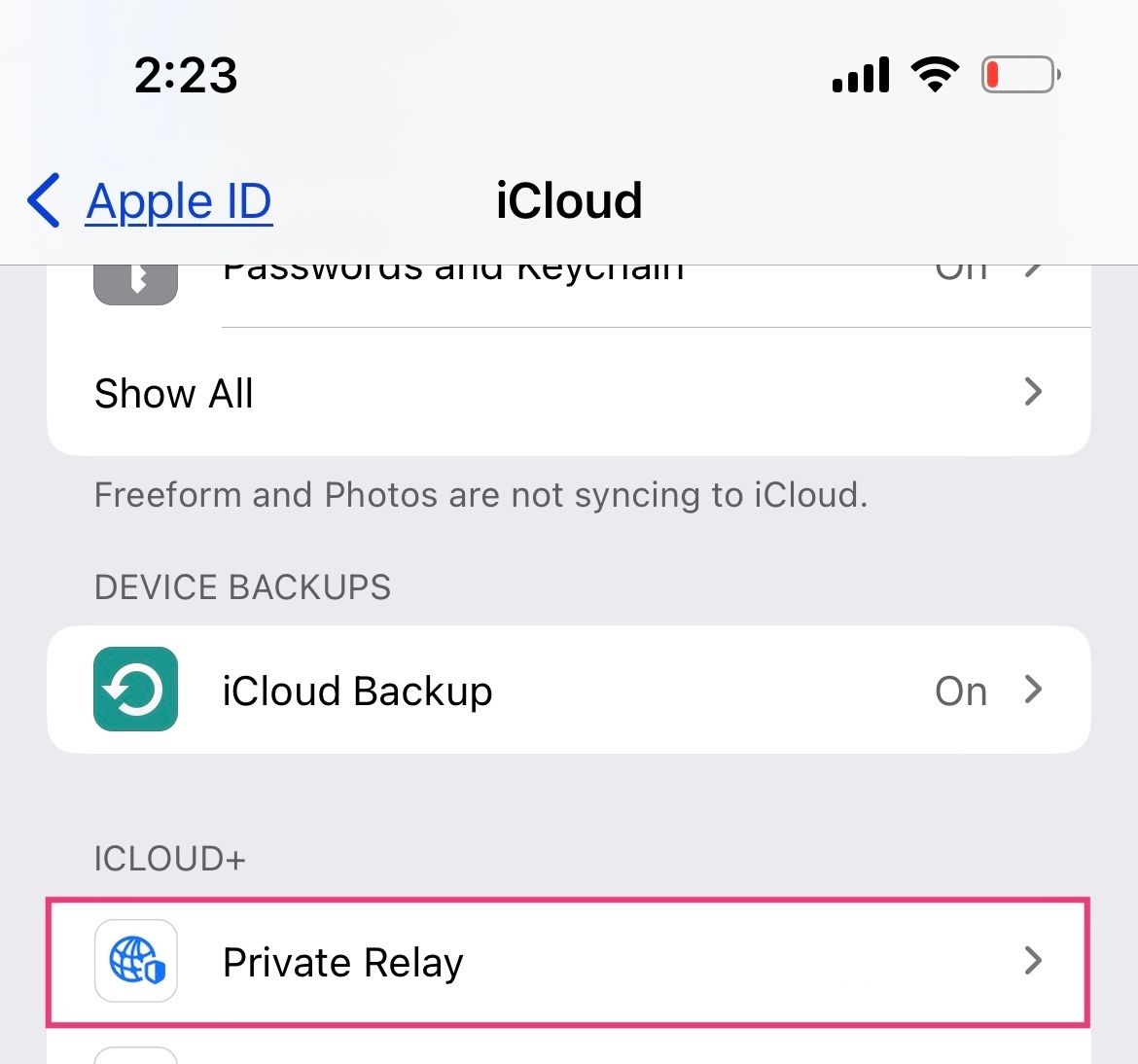 Private Relay in Apple Settings