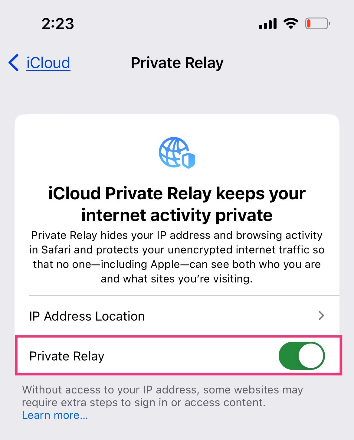 Enable private relay on Apple