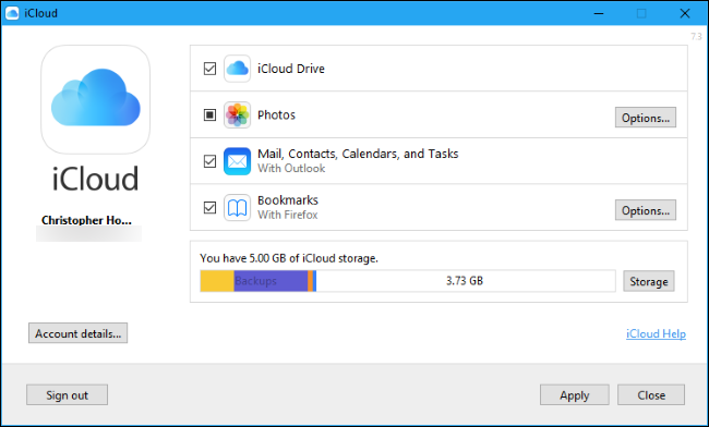 The iCloud app on Windows. 