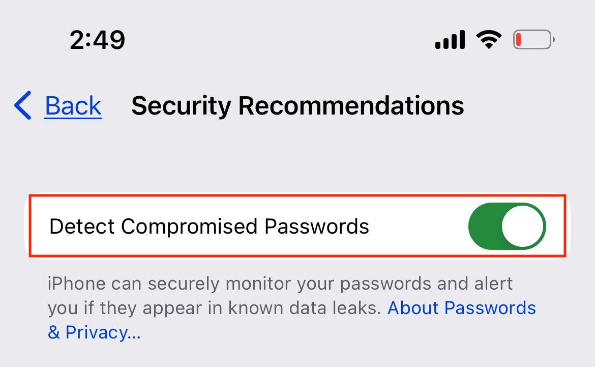 iPhone Detect Compromised Passwords