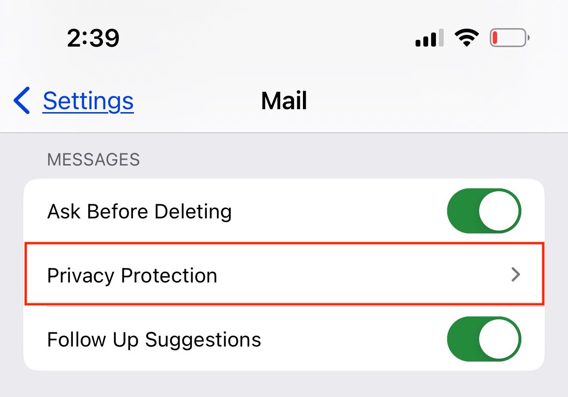 iPhone Mail Options