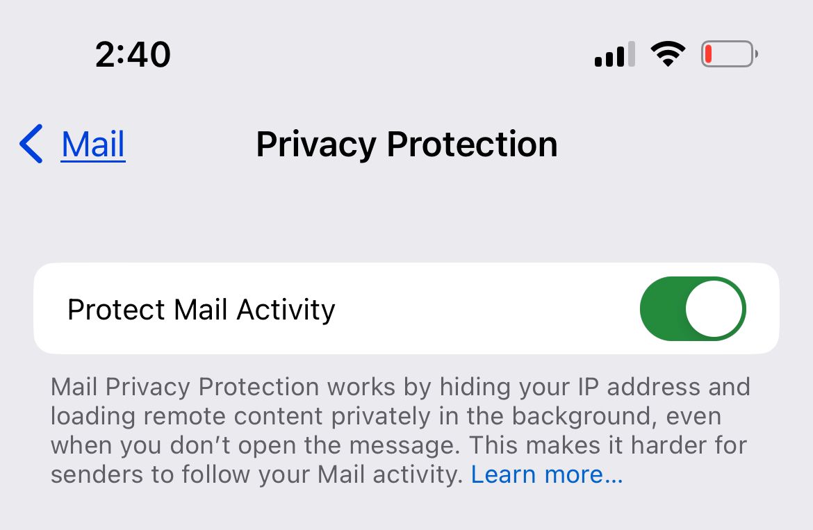 iPhone Mail Privacy Settings