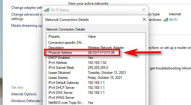 The MAC address will be listed beside 