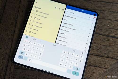 OnePlus Open with split screen apps and keyboard open.