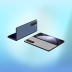 Two Samsung Z Fold 5 phones against a blue background.