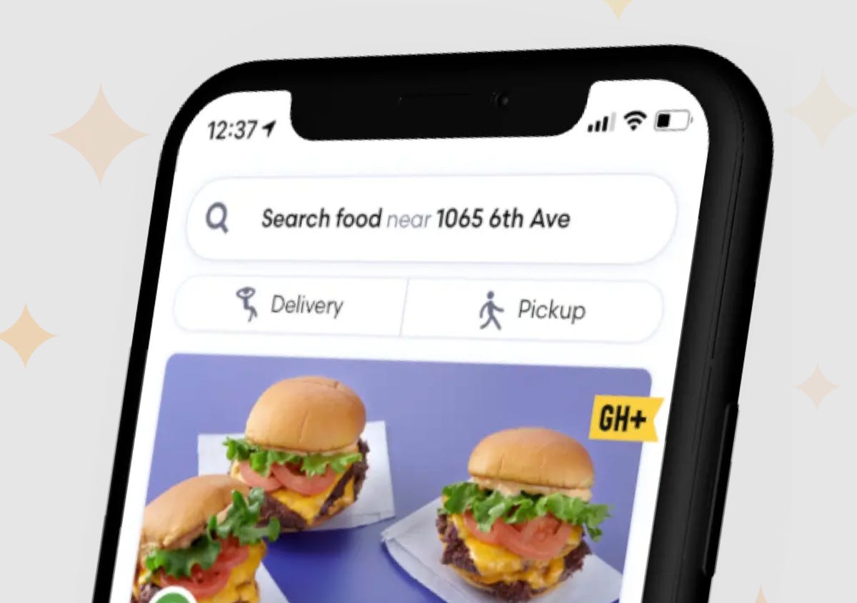 Grubhub app with Grubhub plus open