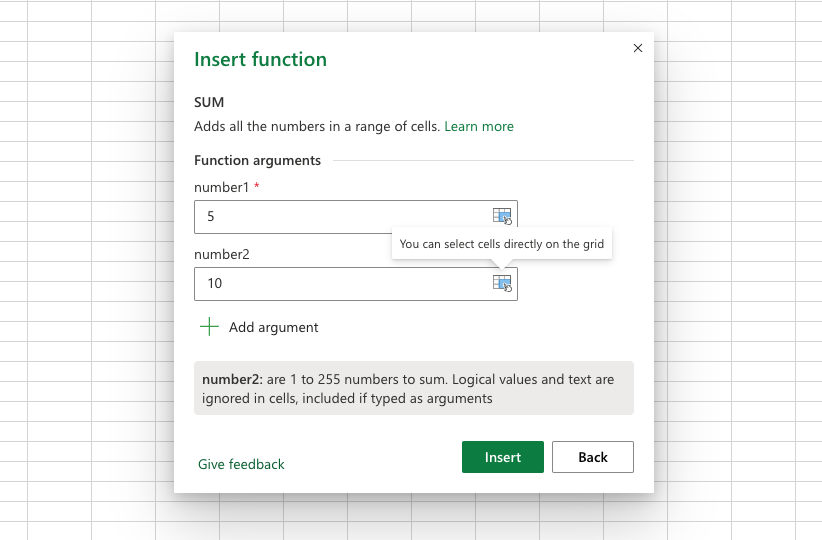 Excel Insert Function dialog