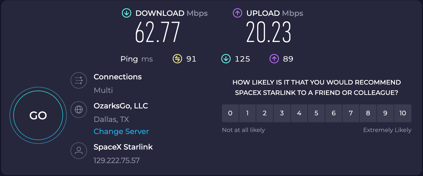 Screenshot of internet speed from speedtest.net