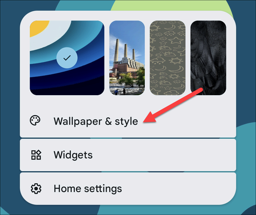 Menu with options for wallpaper, widgets, and home screen settings.