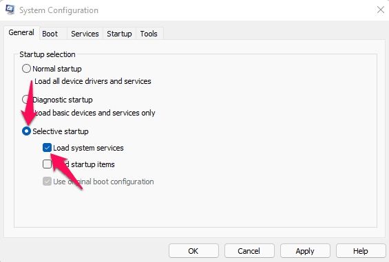 Open System Configuration to select Selective startup and Load system services