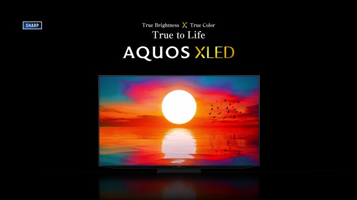 A promotional image for the Sharp Aquos XLED TV.