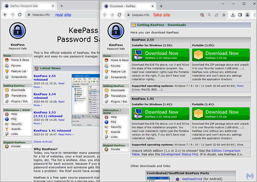 Real (left) and fake (right) sites