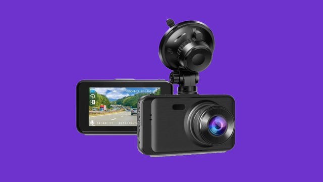 Dash cam on a purple background