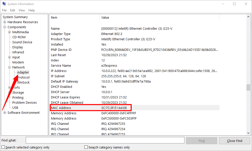 The MAC Address for the Ethernet Controller. 