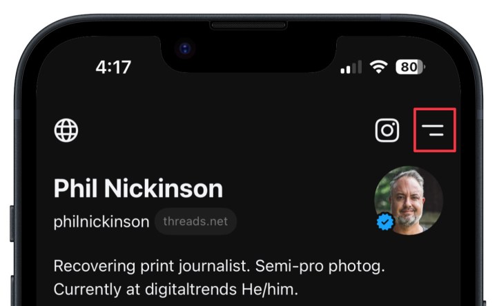 The menu button in the Threads app.