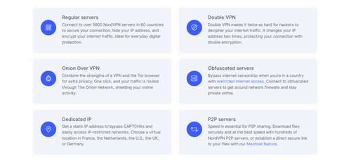 NordVPN’s server types.