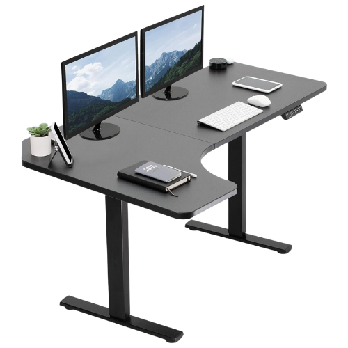 VIVO L-Shaped Standing Desk with two monitors