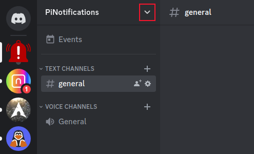 The drop down menu arrow beside the server name in Discord