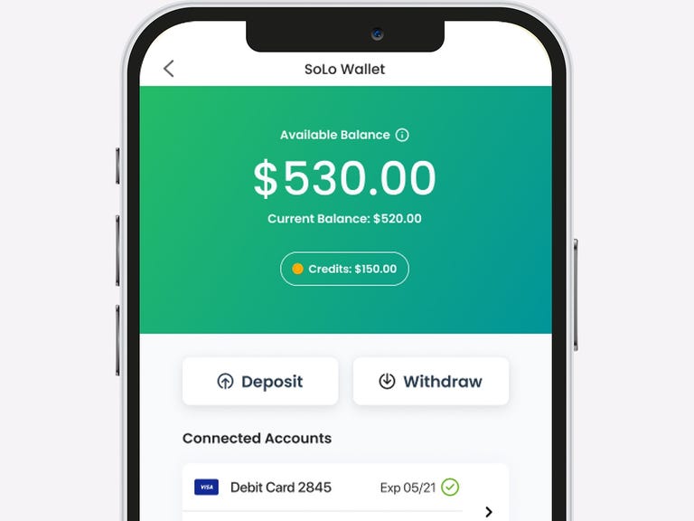 solofunds wallet with dollar amount on display screen