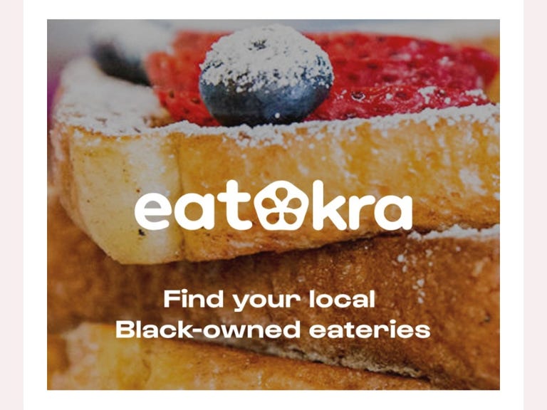 eat okra logo against French Toast backdrop