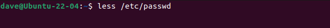 Opening the /etc/passwd file in less