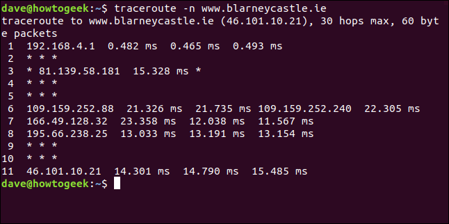 Traceroute -n hides device names from the listed devices. 