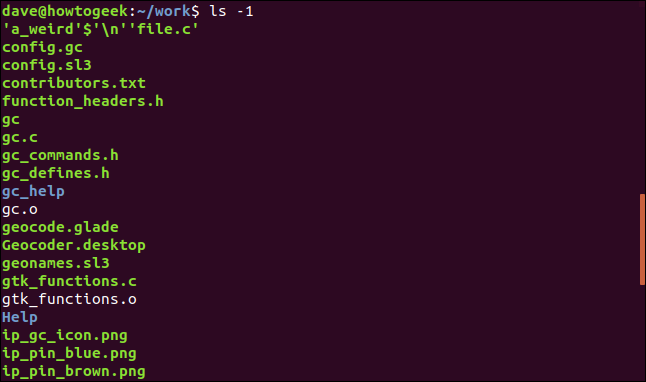 ls -1 in a terminal window