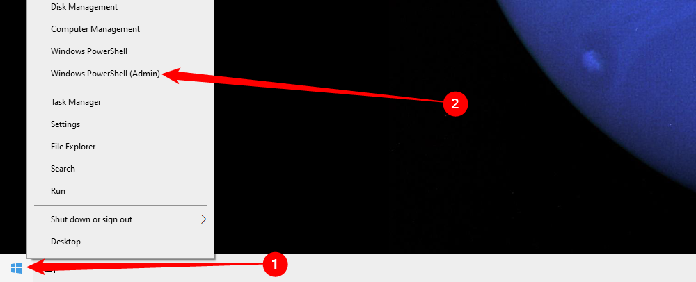 Launching Windows PowerShell via the Power User Menu. 