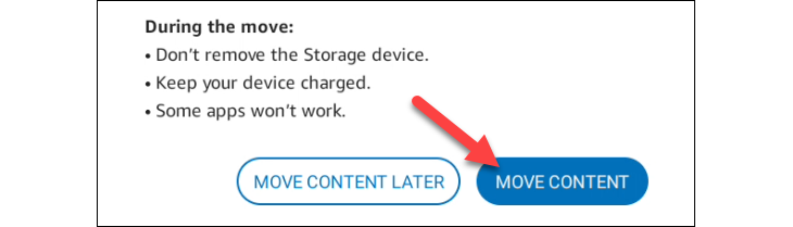 Pop up asking you to move content now or later