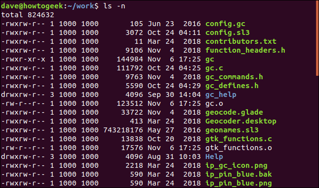 ls -n in a terminal window