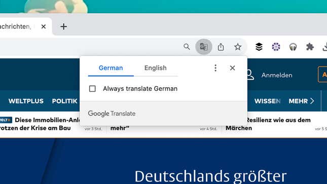 The translation prompt pops up on Chrome.