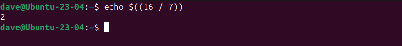 Illustraing the issue with BAsh only supporting integer arithmetic by dividing two integers. The fractional remainder is discarded.