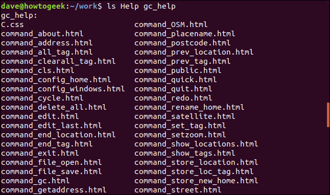 ls Help gc_help in a terminal window