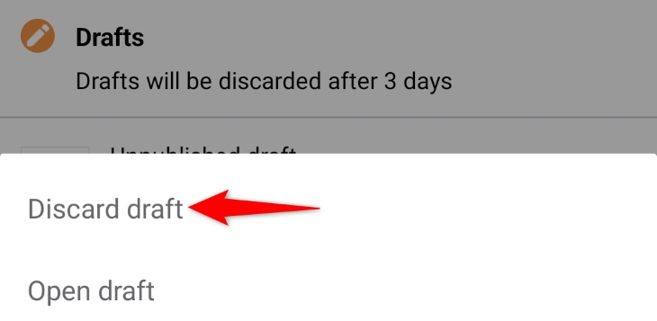 Discard Draft button highlighted in the Facebook app for Android.